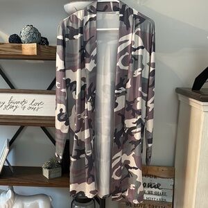 Camouflage Open Front Cardigan